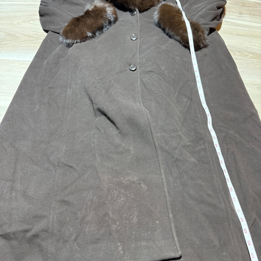 Marvin Richards Wool Cashmere Coat Womens 22 Brown Fox Fur Trim MR6WU039 Luxury - Picture 10 of 12